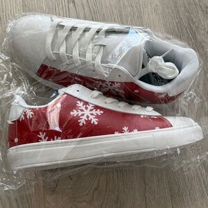 Red and White womens Snowflake Sneakers